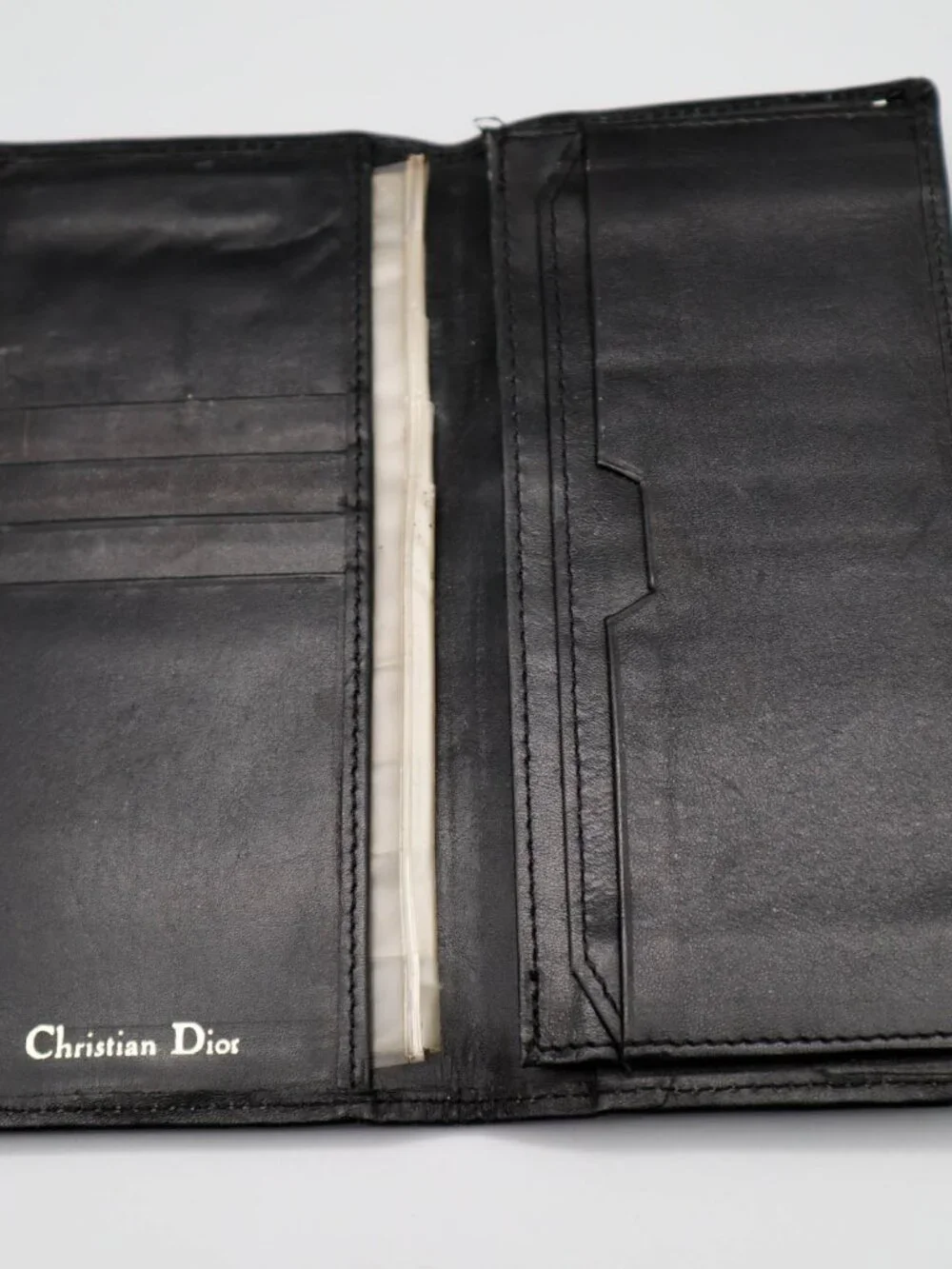 Vintage Christian Dior Black Leather Slim Bi-fold Wallet Continental Billfold - Picture 2 of 4